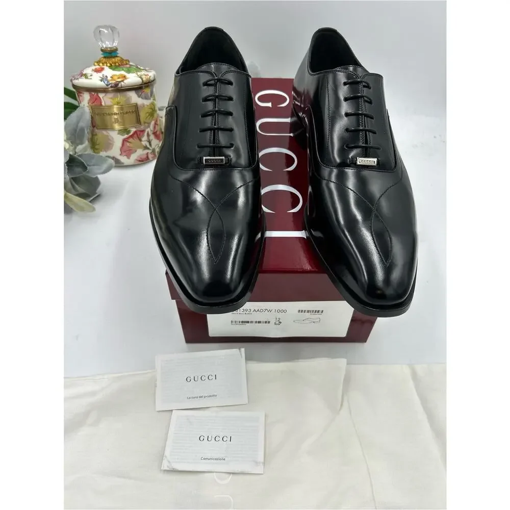 Men's Gucci Leather lace up dress shoes, size 12 fits 12.5 US made in Italy